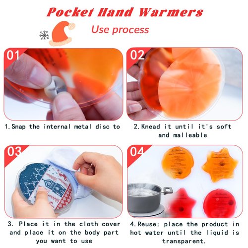 Reusable Snap Heat Pack, Hand Warmers Click, Hand Warmers Boil Click Heat Pocket Hand Warmer, Pouch Gel Hand Warmers for Camping for Outdoor, Indoor, Working, Studying, Camping, Warm Gifts (Set of 4)