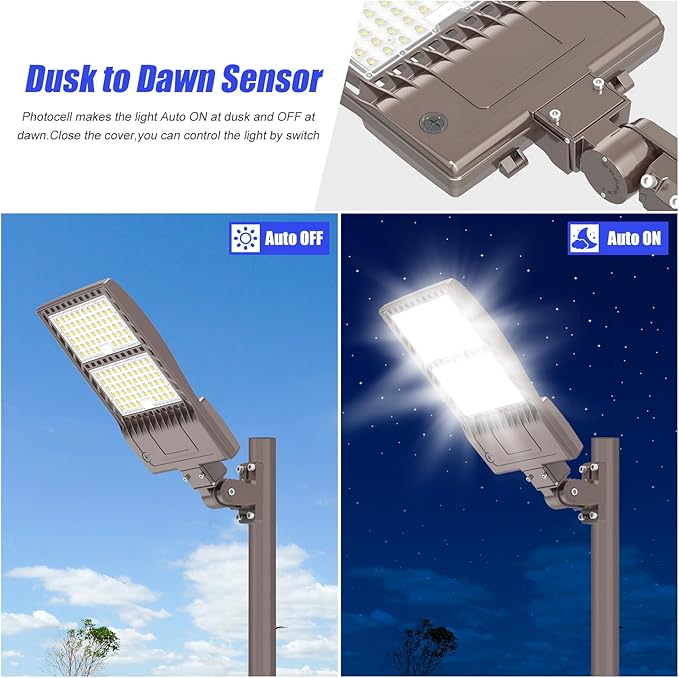 BBESTLED 400W LED Parking Lot Light Dusk to Dawn Outdoor Lighting Arm Mount 56000LM IP65 UL & DLC Commercial Light for Street Stadium Tennis Court 5000K (100-277VAC Input), LED Shoebox Light