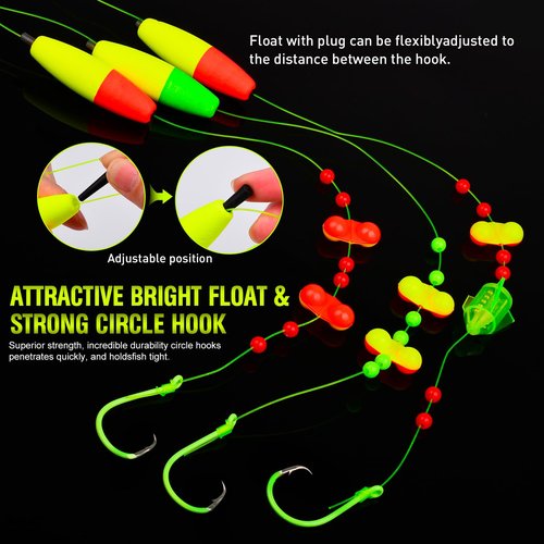 PROBEROS Catfish Rigs Fishing Rig - Bank Fishing Catfishing Tackle Floats Rattler Beads Rig Kit with Snaps 10/0 Circle Hooks Catfishing Rigs 5pcs/Set