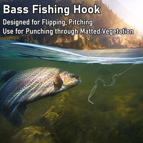 Dr.Fish 30 Pack Worm Hooks Round Bend Straight Shank with Baitholder, Heavy Cover Hooks for Bass Fishing, Flipping Punching & Pitching Texas Drop Shot Neko Rig Freshwater #4/0