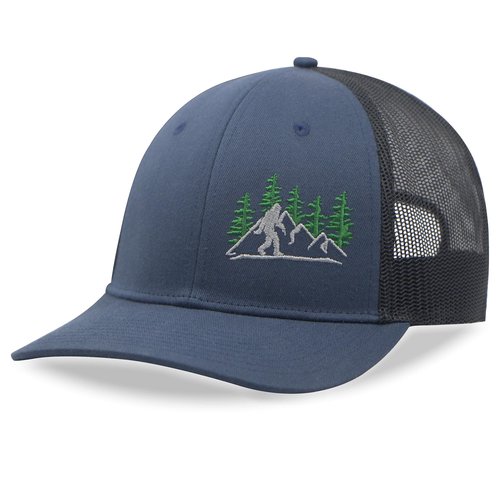 SHOHELL Bigfoot Trucker Hat - Baseball Cap for Men & Women, Adjustable Snapback Hat with Mesh Back, Fishing & Golf Hat (US, Alpha, One Size, Navy)