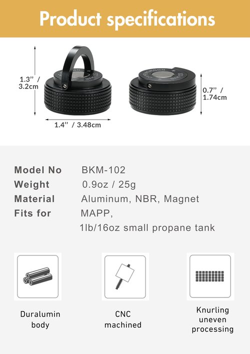 CAMPINGMOON 1LB Propane Cylinder Protect Cap Lid for Camping Gas Fuel Small Tank MAPP Black BKM-102
