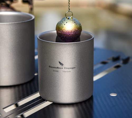 iBasingo 300ml Titanium Double-Walled Cup Ultralight Camping Tea Coffee Mug Metal Cold Hot Insulated Drinking Mug Portable Tableware for Outdoor Travel Hiking Backpacking Picnic Daily Used Ti3029D