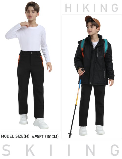MoFiz Kids Boy Fleece Cargo Hiking Pants Outdoor Girls Waterproof Windproof Snow Ski Pants Warm Insulated Trousers Black 10-12
