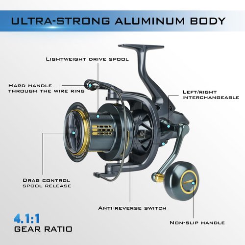 THKFISH Saltwater Spinning Reel,12000 Surf Fishing Reel,11 +1 BB,4.1:1 55LB Max Drag Ultra Smooth Powerful Saltwater Fishing Reels,with CNC Aluminum Spool Reels for Long Cast