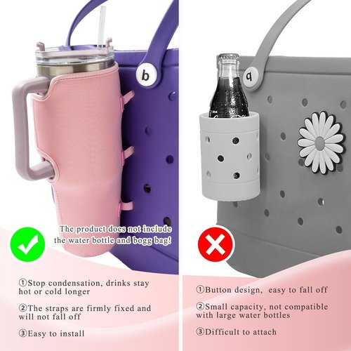 AIYoo Cups Holder for Stanley,Drink Cup Holder Compatible with All Bogg Bag 40 oz Water Bottle Holder Accessories,Portable Cup Holder Attachment for Simply Southern Beach Tote Bag,Pink
