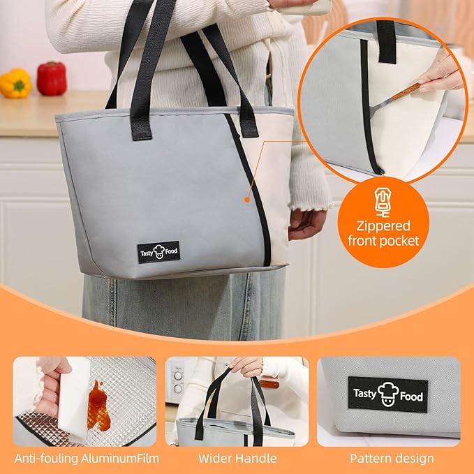 Lunch Bag for Women Men, Reusable Lunch Tote Lunch Box, Large Capacity Leakproof Lunch Tote Bags with Front Pocket for Work Office Picnic or Travel (Light Blue)