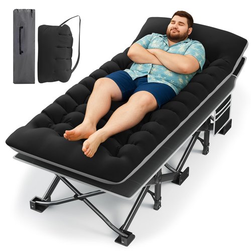 HABUTWAY Camping Cot with Mattress, 32" Extra Wide Camping Cots for Adults, Sleeping Cot for Adults Holds Up to 600LBS, Cots for Sleeping, Camp, Rv, Beach, Patio, Office Naps(Black)