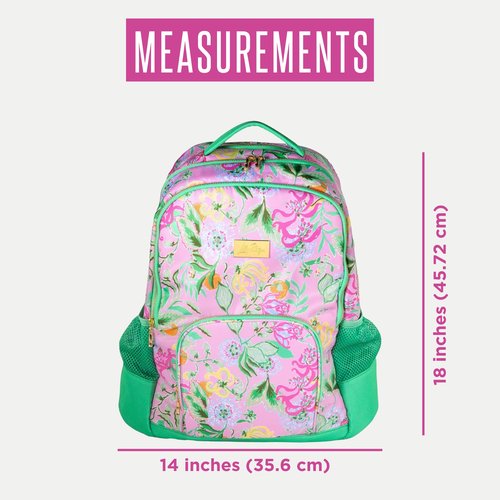 Lilly Pulitzer Large Backpack with Pockets, Adjustable Strap, and Handle, Large Bookbag for Work and Travel, Via Amore Spritzer