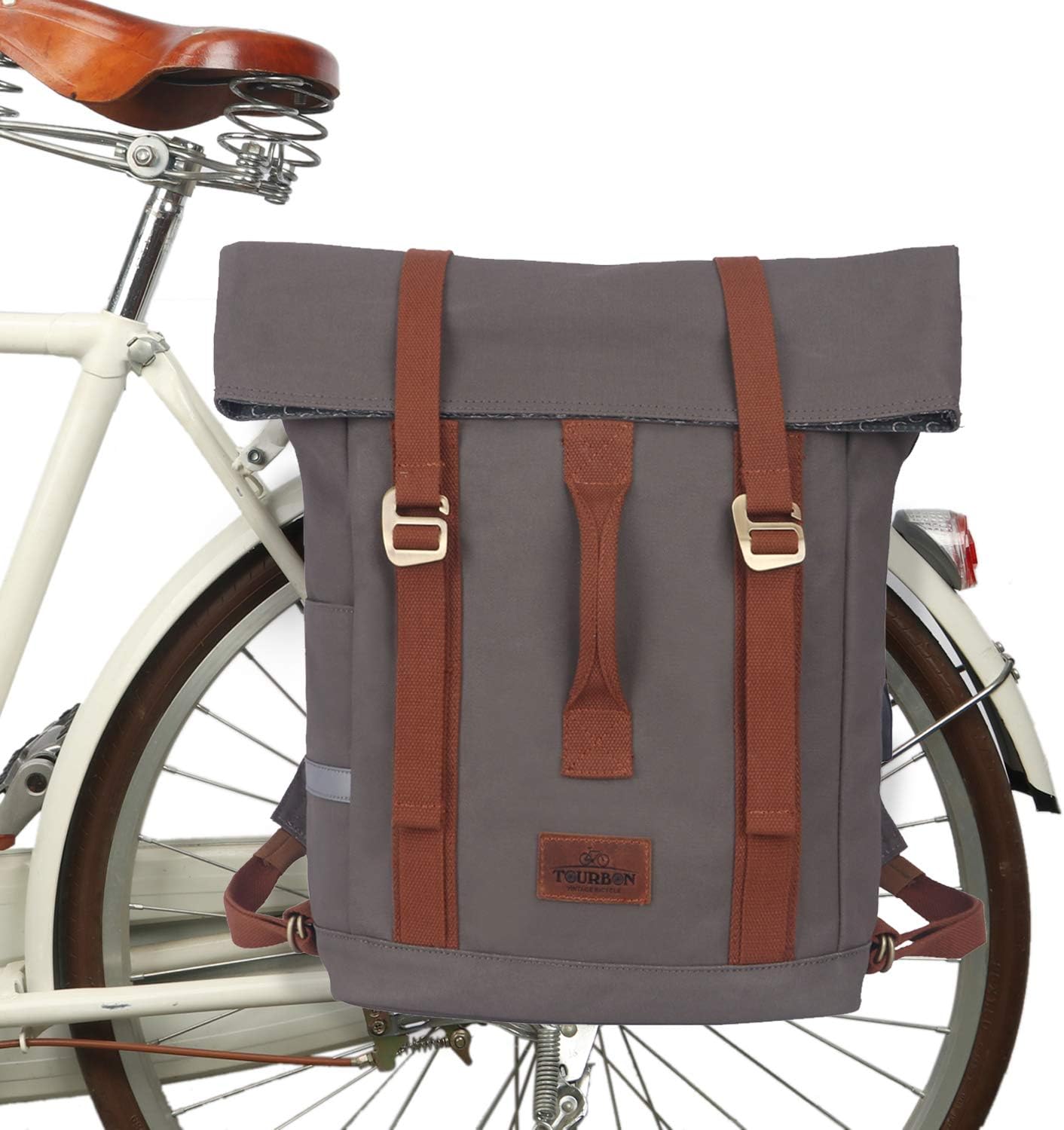 TOURBON Water Resistant Bike Bag Convertible Backpack with Laptop Compartment, Lightweight Quick-clip Bicycle Rear Rack Pannier for Men