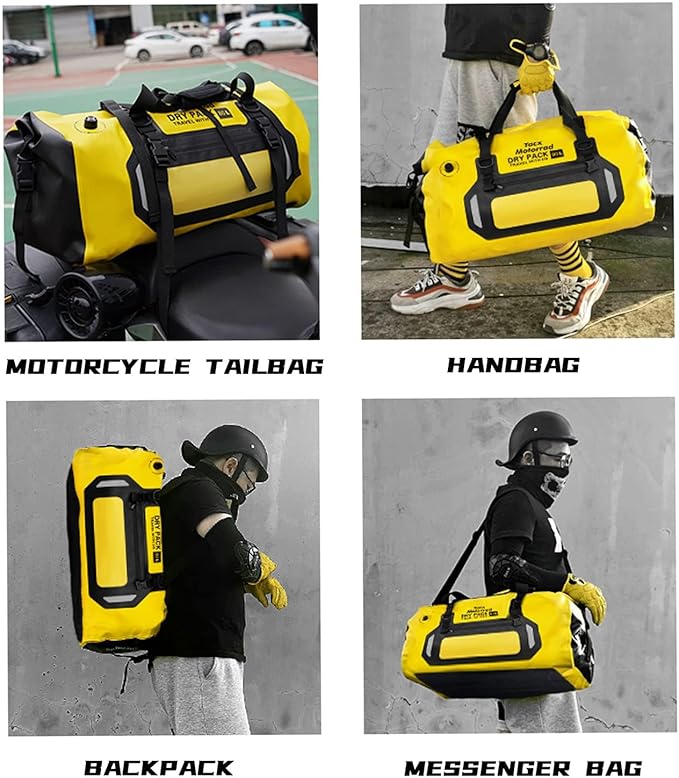 Waterproof Duffel Bag for Men/Women, Roll-top Dry Backpack Duffel Bag with Quick-fixed Straps, Motorcycle Tail Saddle Bag for Motorcycling, Rafting, Boating, Kayaking, Travel, 80L-Black