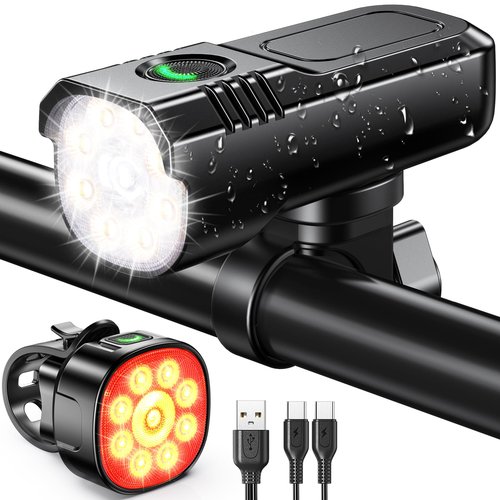 Zewdov 1000 Lumens Supper Bright Bike Lights for Night Riding Scooter Accessories, 8+7 Modes Sturdy Aluminum Alloy Bicycle Light, IP65 Waterproof & Rechargeable Bike Headlight and Tail Light Set