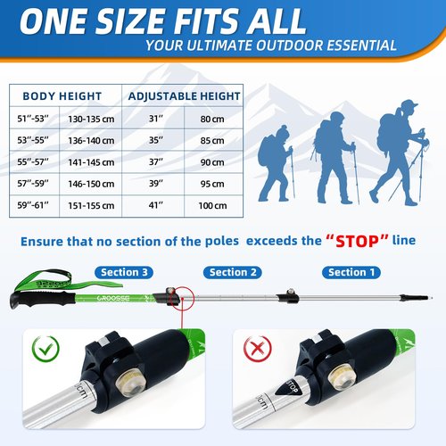 Lightweight Collapsible Kids Hiking Poles - Retractable Kids Hiking Stick, Telescoping Aluminum Trekking Poles 2 Pack, Adjustable Kid Ski Poles by Croosseoutdoors