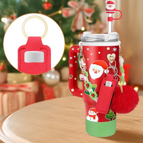 Mity rain 8PCS Cup Accessories for Stanley Cup 30oz 40oz Tumbler with Handle, Including Water Bottle Handle Strap, Chapstick Holder, Boot, Keychain Charms, Straw Topper Cover Cap for Stanley (Red)