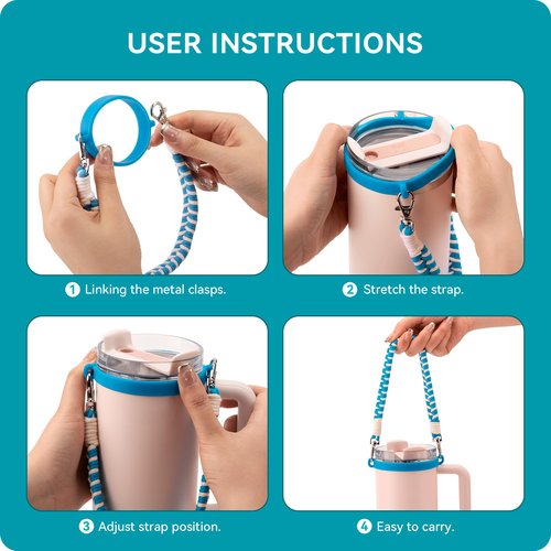 Soledea Water Bottle Handle, Hand-Woven Lanyards Silicone Water Bottle Sling, Carrier, Holder with Strap Compatible 8-40oz Stanley Cup Hydroflask Bottle Accessories-Pink