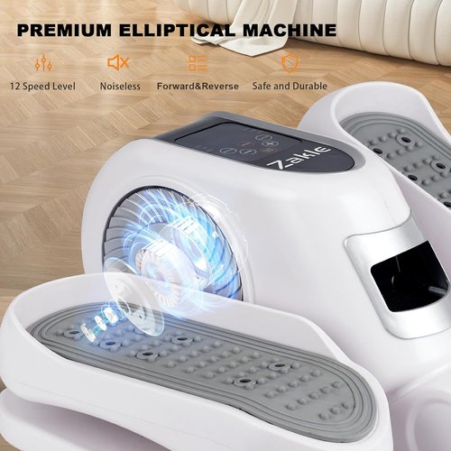 Zakle Under Desk Elliptical Machine, Electric Elliptical Training Machine for Seniors w/Remote Control, 12 Speed Levels, Manual & Auto Mode, Quiet Seated Pedal Exerciser for Home Office (White)