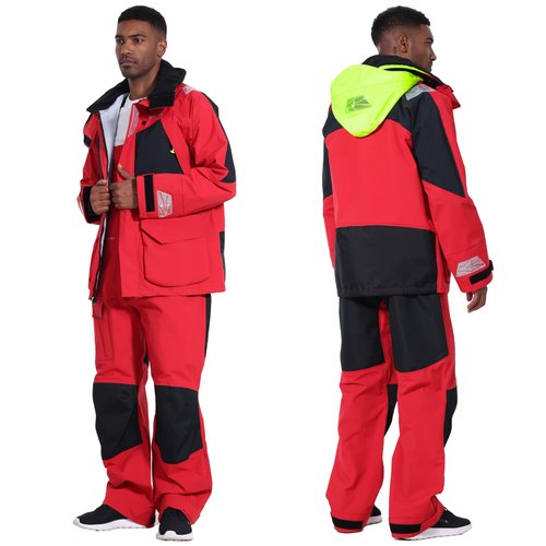 NAVIS MARINE Men's Ocean PRO Sailing Suit-Premium 3-Layer Jacket&Bib Waterproof Breathable for Foul Weather (Red,X-Large)