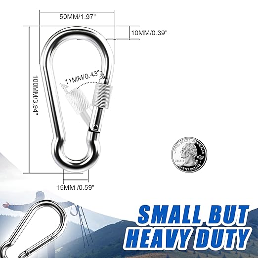 KINLINK 2 Pack Screw Locking Carabiner - 4.00 inch Heavy Duty Carabiner Clips, 304 Stainless Steel Large Caribiner for Camping, Swing, Hammock, Hiking,Weight Lifting Machine, Home Gym Equipment