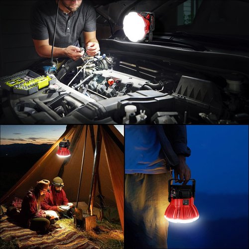 GRVODFRTA LED Camping Lantern Light Compatible with Milwaukee M18 18V Battery, 2400LM 3 Adjustable Brightness Cordless Portable LED Work Light Floodlight with Hook for Tent Jobsite Ceiling(No Battery)