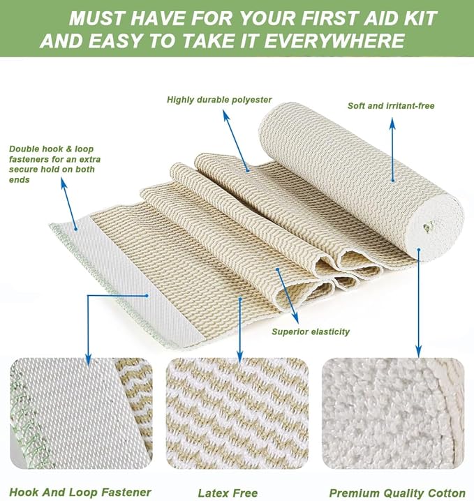 6 Pack Elastic Bandage Wrap, 2" Wide Compression Roll Latex Free Bandage for Legs, Ankle, Knee, Body Wrap, Compression Leg Wraps,First Aid Kit