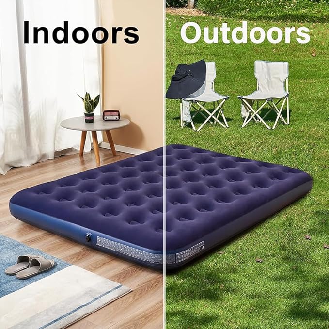 Full Size Air Mattress - Waterproof Puncture-Resistant Inflatable Bed with Portable Foldable Design for Camping, Travel & Home Use - Comfortable Lightweight Airbed 76''X54''X9''