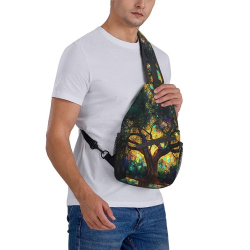 Mqtzyiwx Colorfully Colors Tree Sling Backpack Hiking Backpack Crossbody Bag Sports Lightweight And waterproof Chest Bag Shoulder Bag For Women Men
