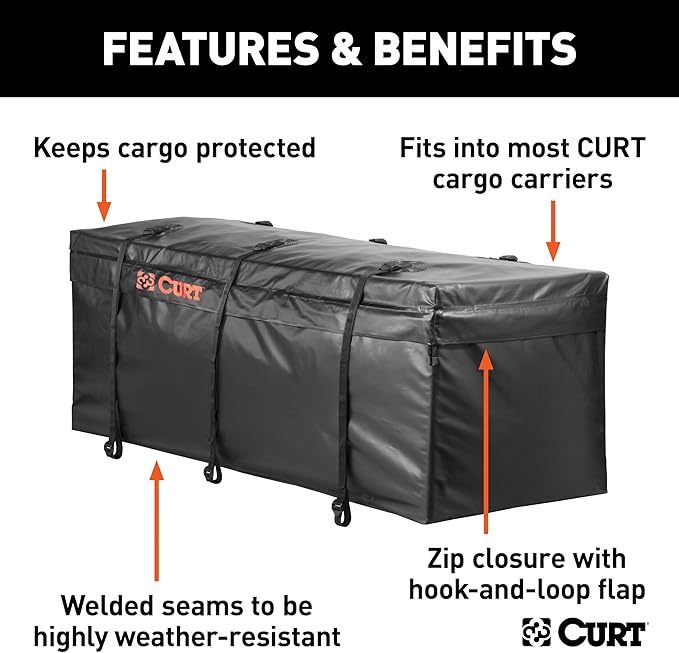 CURT 18210 56 x 18 x 21-Inch Weather-Resistant Black Vinyl Cargo Bag for Hitch Carrier