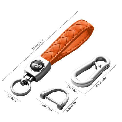 Gkeygo Carabiner Keychain, Universal Heavy Duty Woven Handmade Leather Key Chain, Car Fob Key Keychains with 360 Degree Rotatable Snap Swivel and Anti-Lost D-Ring for Men and Women, Silver - Orange