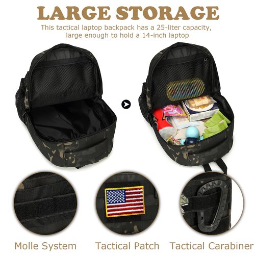XINTREY Kids tactical Backpack for Boys School Bag 20L mini Children Backpack for Outdoor Camping Travel (Black Camo)
