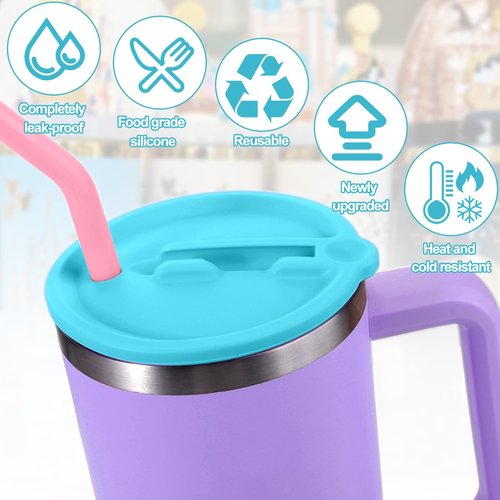 Mity rain 2PCS Silicone Tumbler Flip Straw Lid for Stanley Cup 40OZ, Spill Proof Lid Compatible with Stanley Quencher Flip Straw Lids for Replacement (Blue)