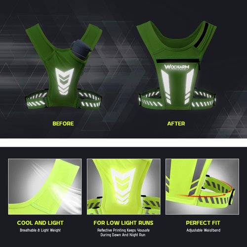 Reflective Vest Chest Phone Holder, Adjustable Hydration Training Workout Gear for Nighttime Running Biking Motorcycle Dog Walking (Fluorescent green)