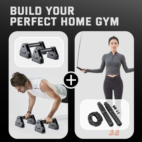 Leikefitness Push-up Stand + a pair of rope skipping. Pushup Bars Non-Slip Base Exercise Home Workout Equipment. Push Up Bar Non-Slip Base Pushup Handles Fitness Push Up Bars for Men & Women with One Pair Of Rope Skipping