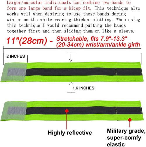 High Visibility Reflective Night Running Walking Elastic Strap Wristbands Ankle Bands Armbands Safety for Cycling Walking Running Camping Sports-Fits Women, Men & Kids
