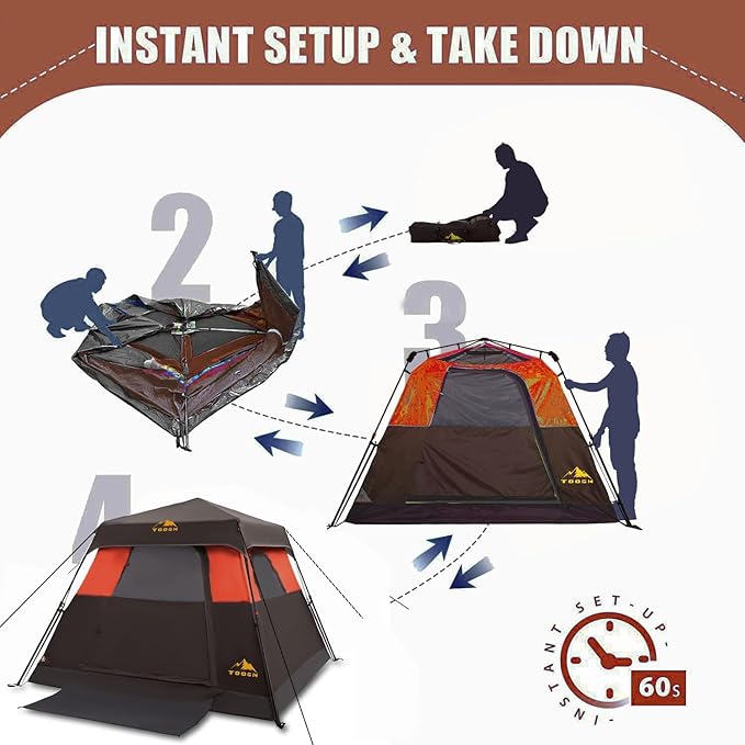 3/4 Person/6 Person Camping Tent Fast Cabin Tent with Instant Setup Tent, Weatherproof Tent Easy Quick Set Up & Pop Up in 60 Seconds with Rainfly Backpack for Family Camping,Upgraded Ventilation