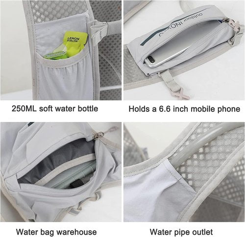 INOXTO Running Hydration Vest ,Lightweight Insulated Pack with 250ml Soft Flask Daypack for Hiking Trail Running Cycling Race Marathon for Women Men (Gray, Standard)
