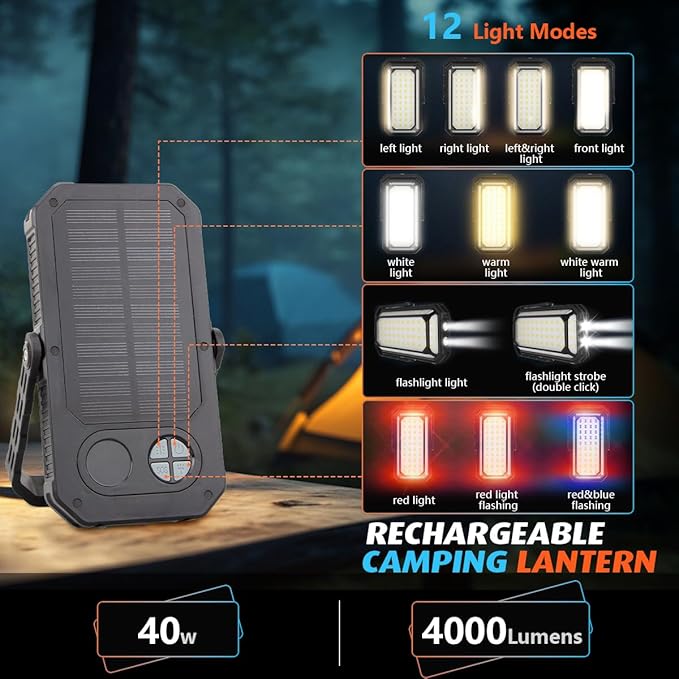 LED Camping Lantern Rechargeable 4000LM, 10000mAh Portable Camping Lights up to 120+ Hours, 12 Light Modes, Dimmable, LCD Digital Display, Waterproof, Camping Essentials for Power Outages, Emergency
