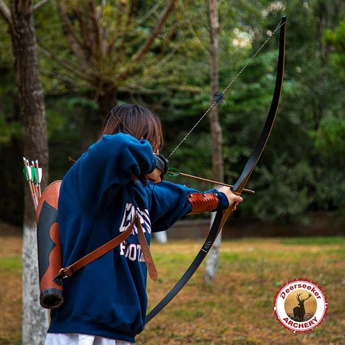 Deerseeker Flemish D97 Bow String Handmade Twist Bowstring 16 Strands 54-70in Fast Flight for Traditional Longbow Recurve Bow Replacement Archery Accessories (Brown+Black, AMO 62"(Actual Length 58"))