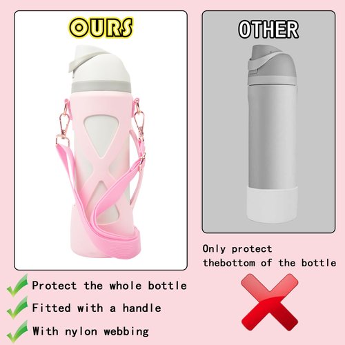 Silicone Boot with Handle for Owala Freesip Water Bottle 24 Oz, Water Bottle Carrier Grip Accessories for Running Bike, Gym Or Jogging