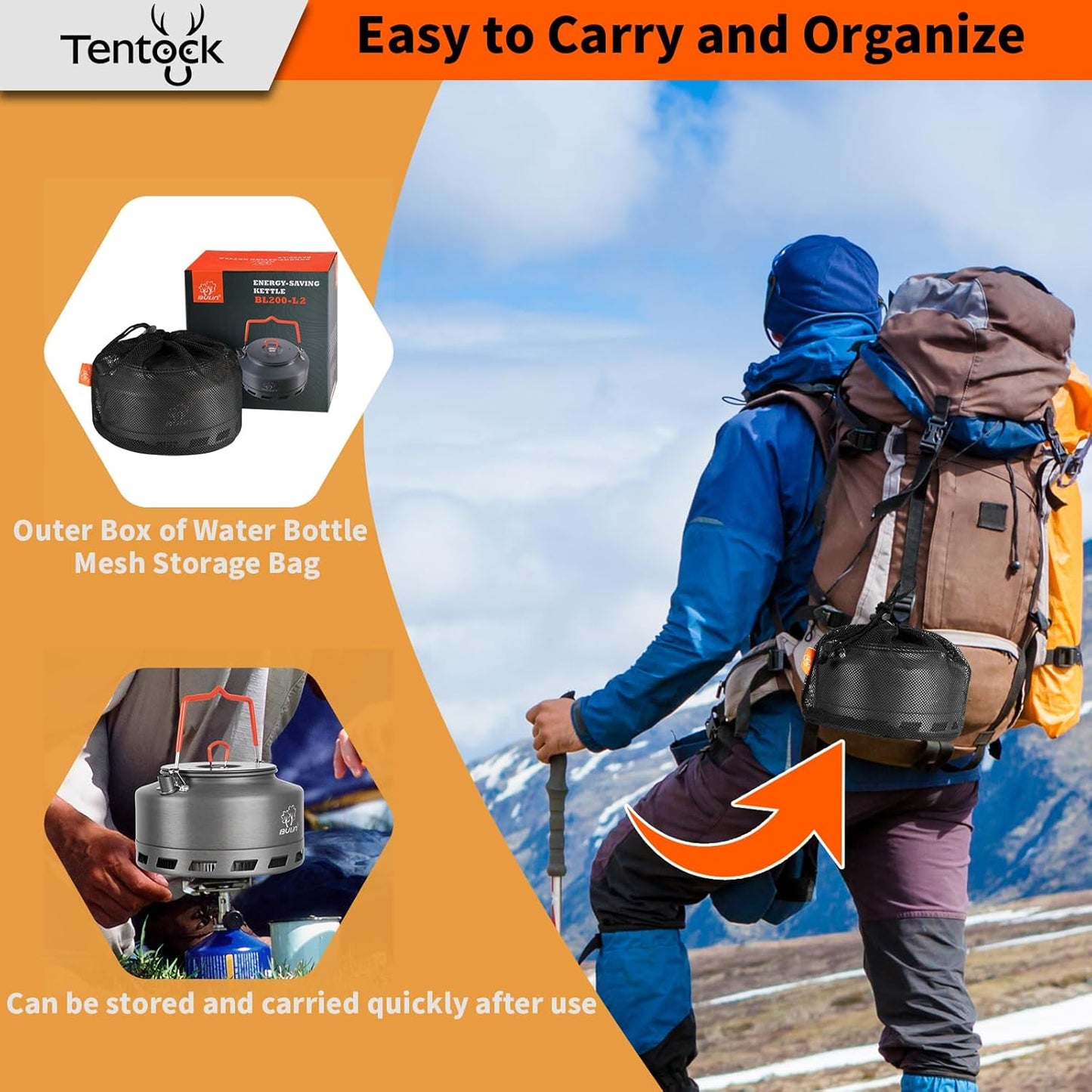Tentock Portable Hard Aluminum Camping Kettle Camping Tea Pots Campfire Kettle for Boiling Water for Backpacking Outdoor Activities