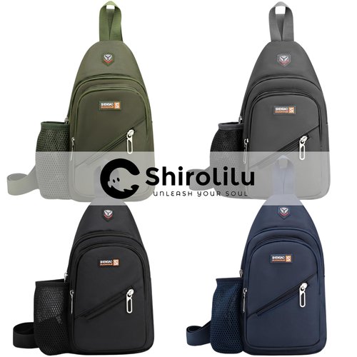 Travel Lightweight Sling Bags Bottle Holder Earphone Hole, Adjustable Nylon Crossbody Shoulder Backpack, Water Resistant (Gray)