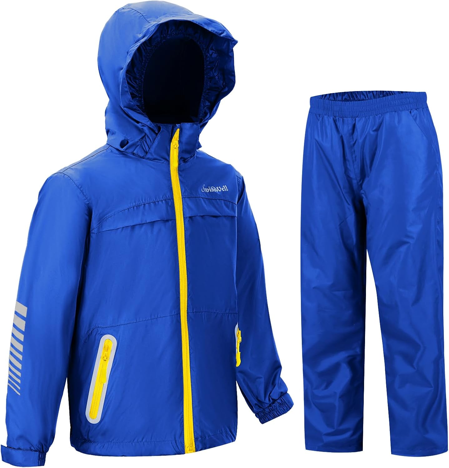 SWISSWELL Kids Rain Gear Boys Girls Youth Waterproof Rain Suit Breathable Reflective Raincoat and Pants