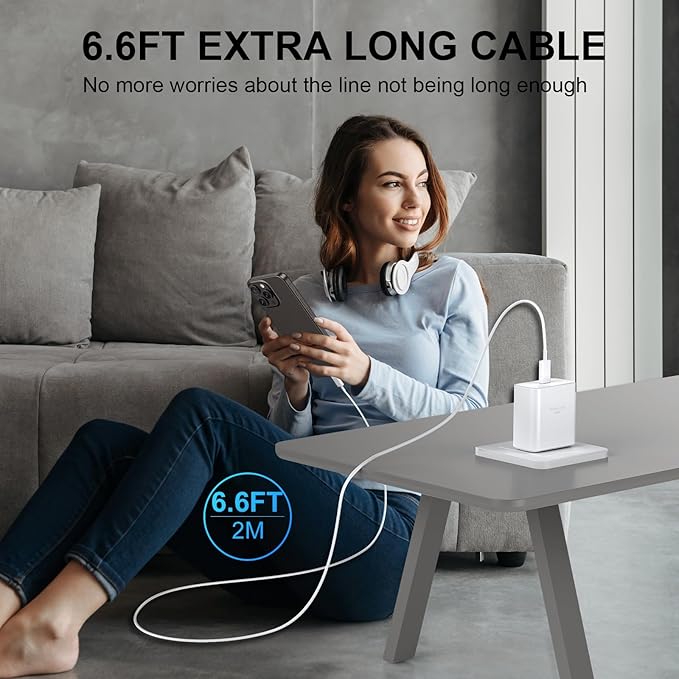 Phone 16 Pro Max Charger Fast Charging, 45W USB C Phone 16 Super Fast Charger Block with 6.6FT Long Type C Charging Cable Cord for Phone 16/16 Pro/16 Pro Max/16 Plus, 15/15 ProMax/Pro/Plus-2pack white