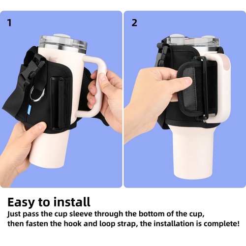 Xxerciz Water Bottle Carrier Pouch with Phone Pocket for Stanley 30 oz Tumbler with Handle, Nylon Water Bottle Holder Pouch with Adjustable Strap for Stanley Cup Accessories