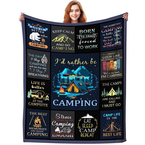 Camping Blanket Gifts for Men Woman Couples,Soft Cozy Camping Blankets and Throws RV Travel Hiking Bed Sofa,Cool Camper Gifts for Camping Lovers Campsite Outdoors 80"x60"