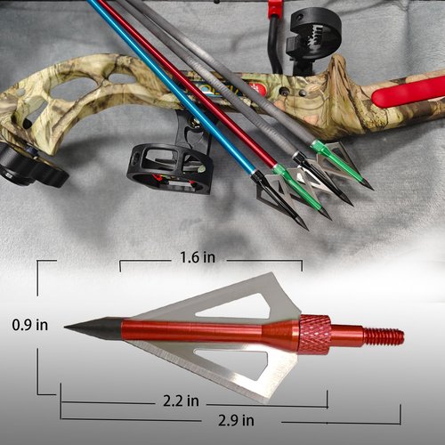 e5e10 12pcs Archery Broadheads 3 Fixed Steel Blade 100 Grain Hunting Arrowheads Fit for Compound Bow and Crossbow with One Black Plastic Portable Broadheads Case (Red-100 Grain)