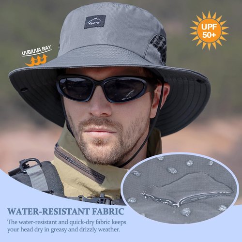Sireck Fishing Hat, UPF50+ Wide Brim Sun Hat for Men Women, UV Protection Hiking Beach Bucket Hats Summer Safari Hat (Gray)