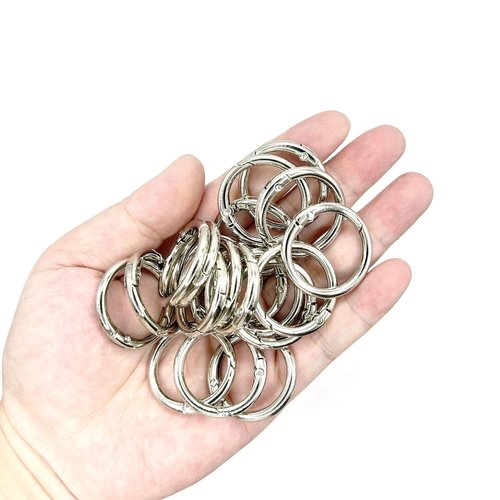 20 Pack 0.75 Inch Keychain Clips，Round Small Carabiner Clip for Key, Metal Keyring Hook Buckle Clip (Silver)