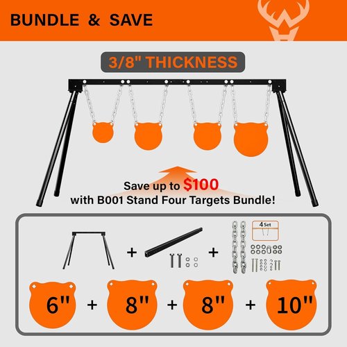 Highwild AR500 Steel Targets System 3/8 Inch Thick Steel Shooting Targets with Stand, All Parts Replaceable Separately for Outdoor Range and Shooting Practice (4)