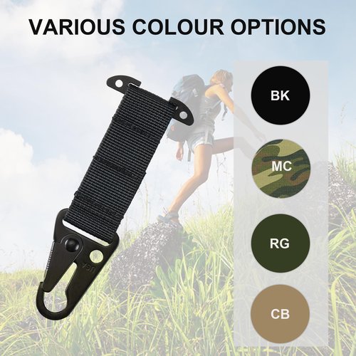 Tactical Gear Clip, T-Mount MOLLE Webbing Belt Clip with HK Hook for Backpack, Key Holder Vest Accessories(Black- 4pcs)