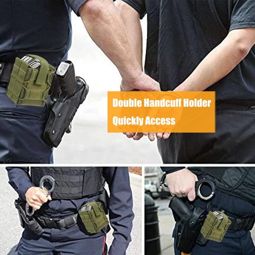Double Handcuff Pouch for Most Standard Size Handcuffs, MOLLE Handcuff Case for Duty Belt, Law Enforcement Cuff Holder (Green)